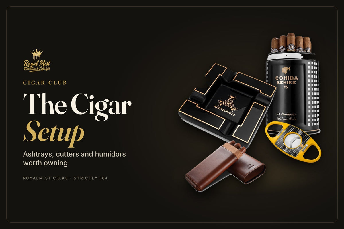 Cigar accessories guide by Royal Mist Nairobi: ashtray, cutter, case and humidor jar