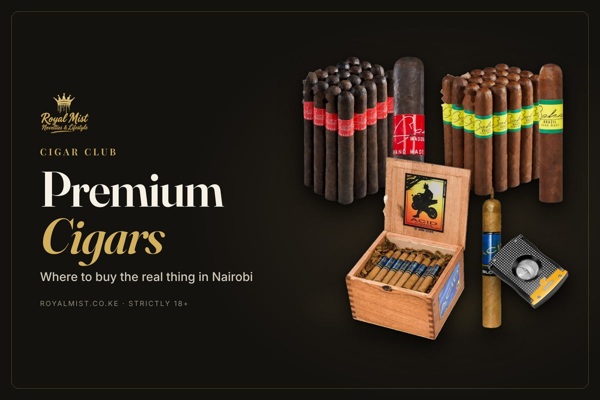 Premium cigars in Nairobi: Bahia bundles, Acid box and cigar cutter by Royal Mist