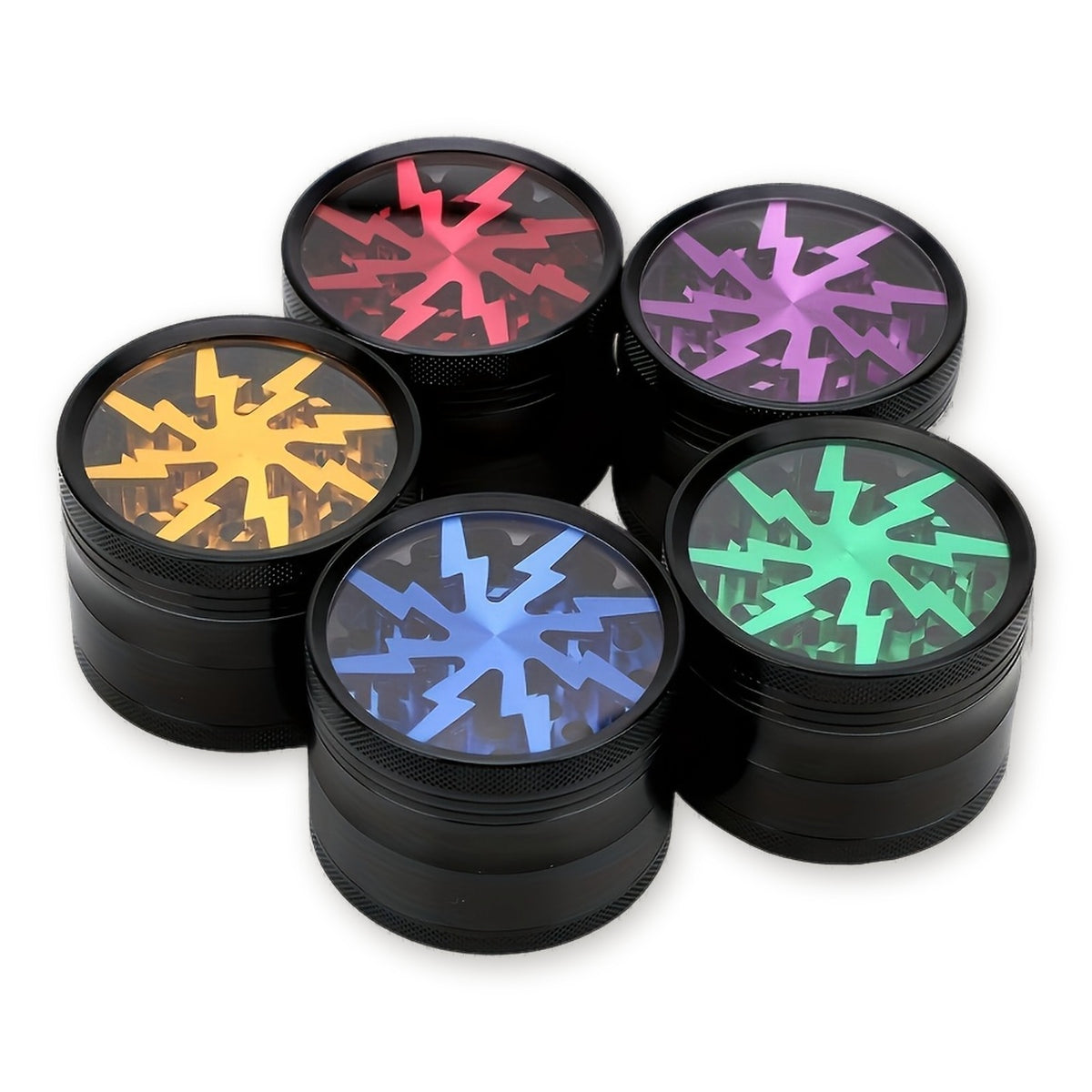 Lightning Clear-Top 63mm 4-Part Alloy Herb Grinder, all colours — Buy in Nairobi | Royal Mist