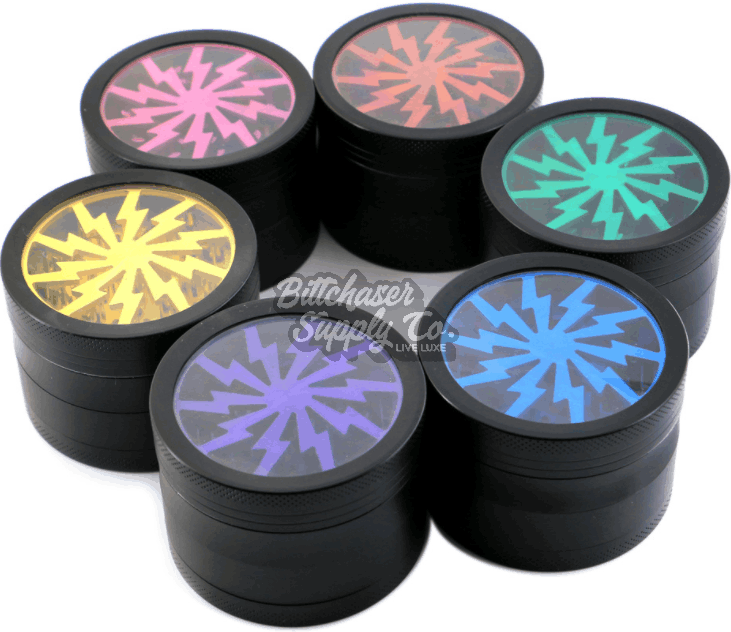 Lightning Thunder 63mm 4-Part Alloy Herb Grinder Clear-Bottom Kief Catcher – Buy Nairobi Kenya