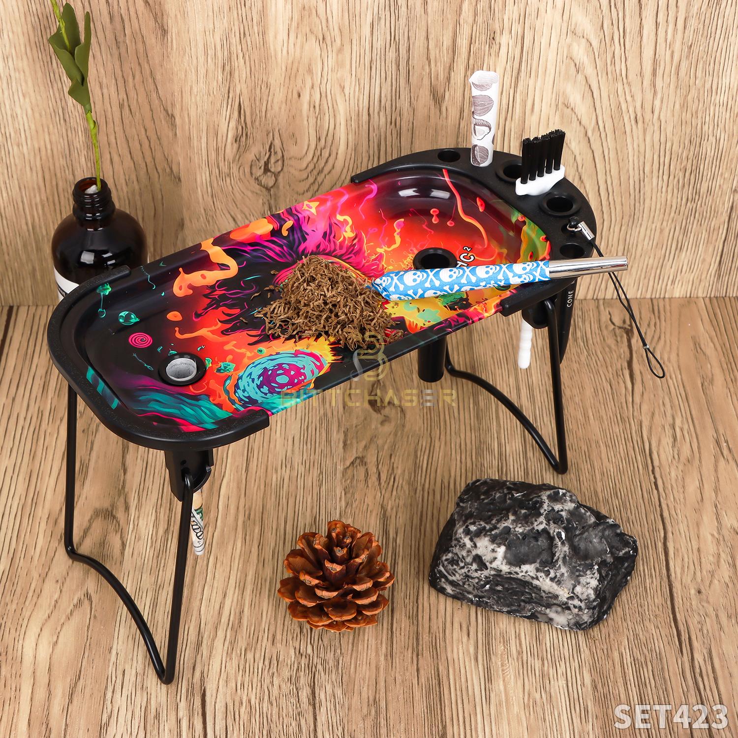 Foldable Metallic Rolling Console with Cone Holder - Royal Mist Nairobi