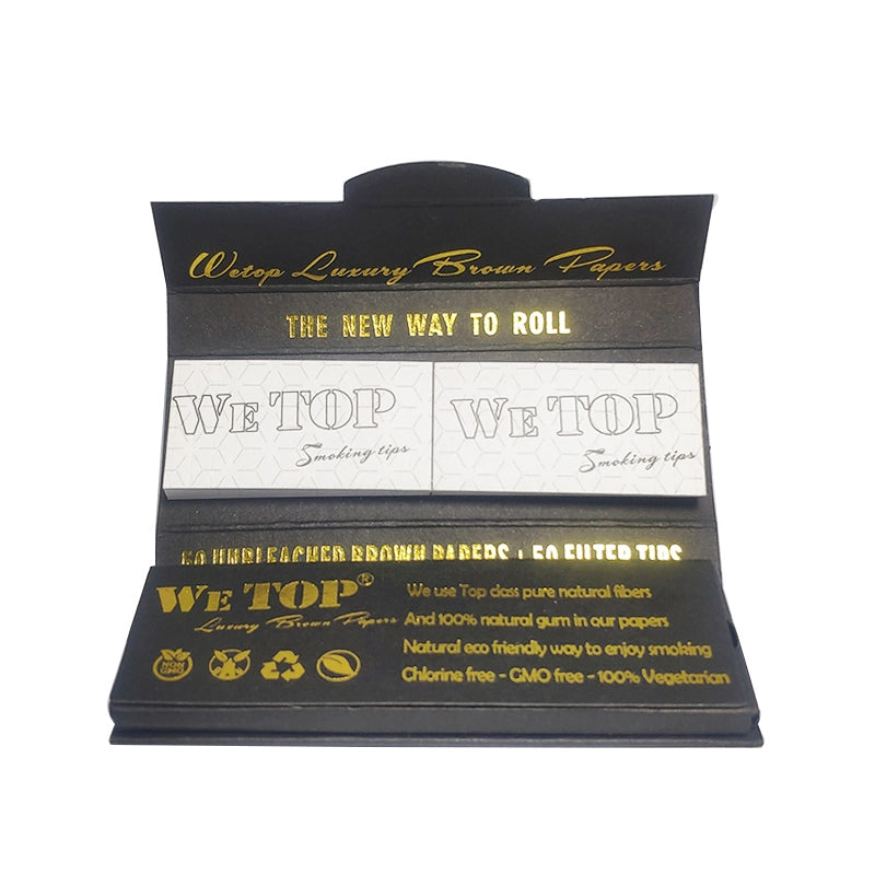 Wetop Luxury 1¼ Brown Rolling Papers with tips close up — Royal Mist