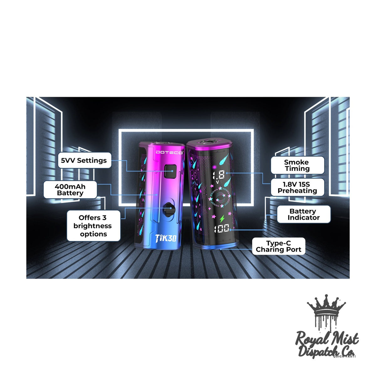 DOTECO TIK30 Type-C rechargeable 510 battery — Buy in Nairobi | Royal Mist