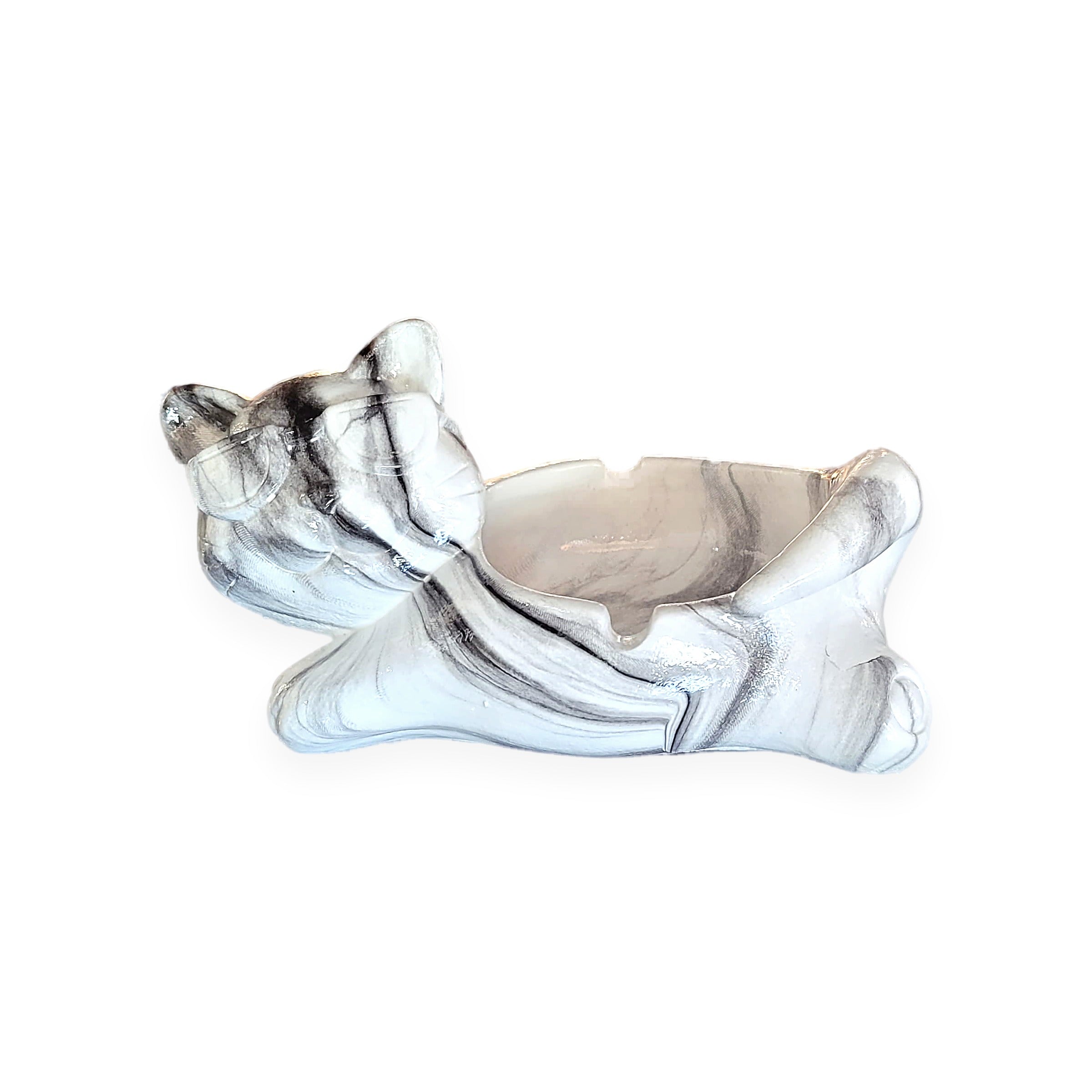 Lucky Cat Ceramic Ashtray Grey Marble side view - Royal Mist Nairobi