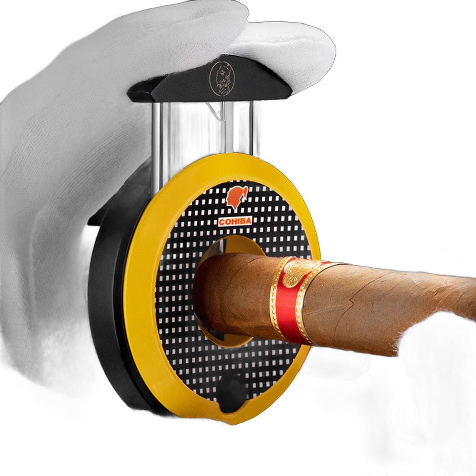 Space-Age Portable Cigar Cutter cutting a cigar in use — Buy in Nairobi | Royal Mist