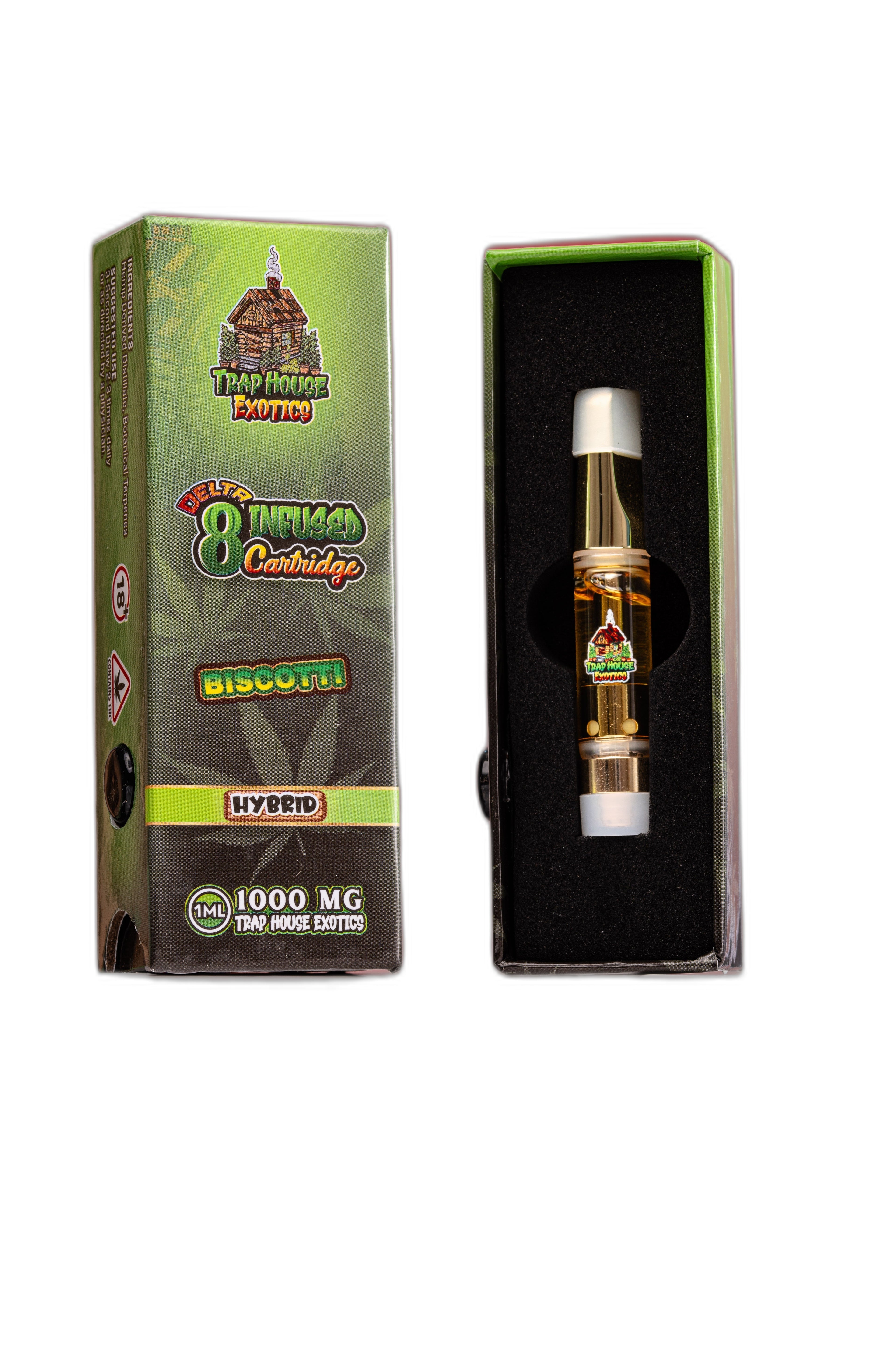 Trap House Exotics Hybrid 1000mg Delta-8 Vape Cartridges Biscotti Royal Mist Nairobi Kenya